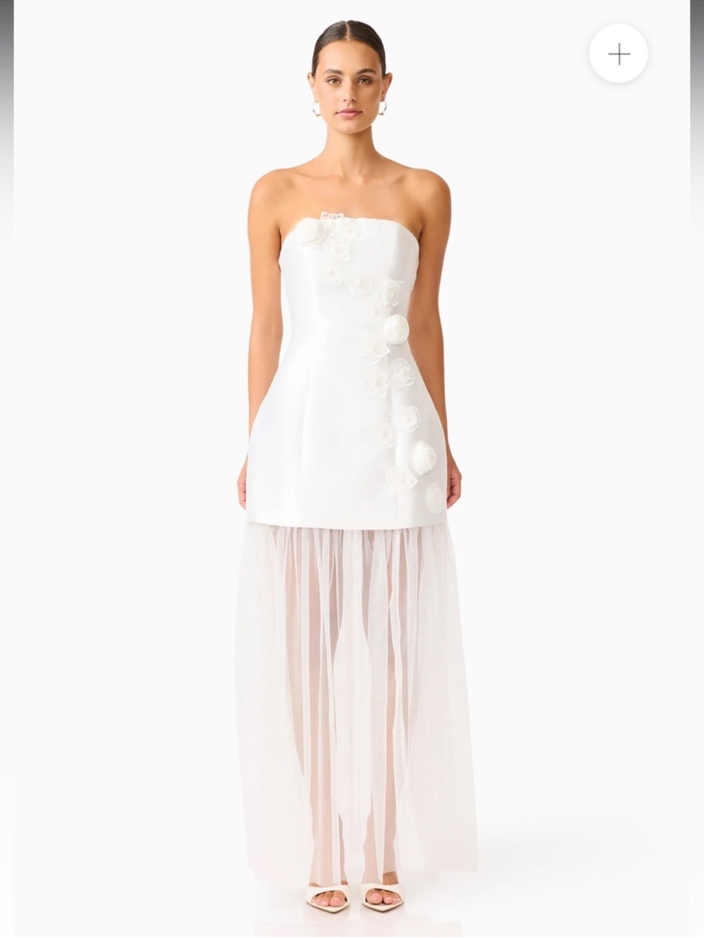 elliatt oleander strapless sateen 3D flower pearl mesh maxi mini dress medium